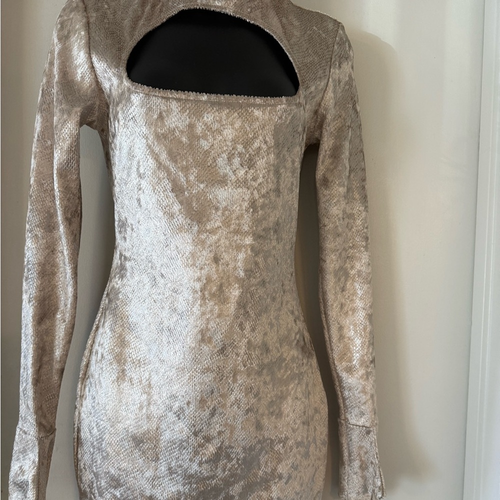 Elegant Silver Long-Sleeve Dress